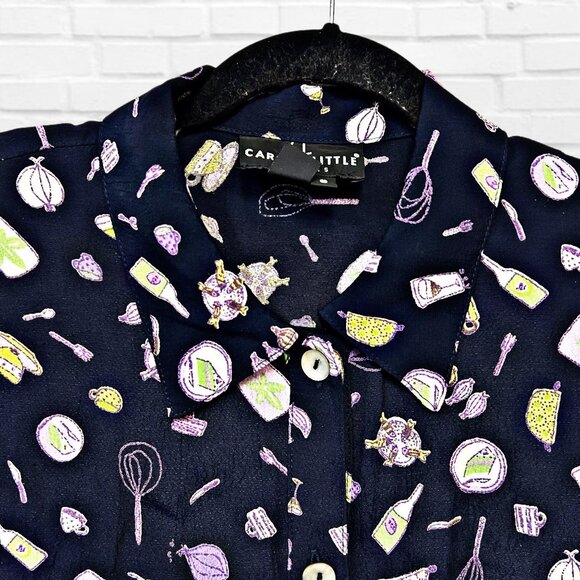 Carole Little Dresses Vintage Button Down Blouse Kitchen Printed Adjustable RARE - Picture 10 of 13